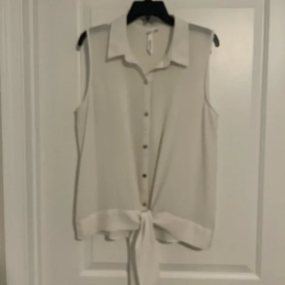 NY Collection Cream Sleeveless Blouse with Front Tie - Picture 2 of 4